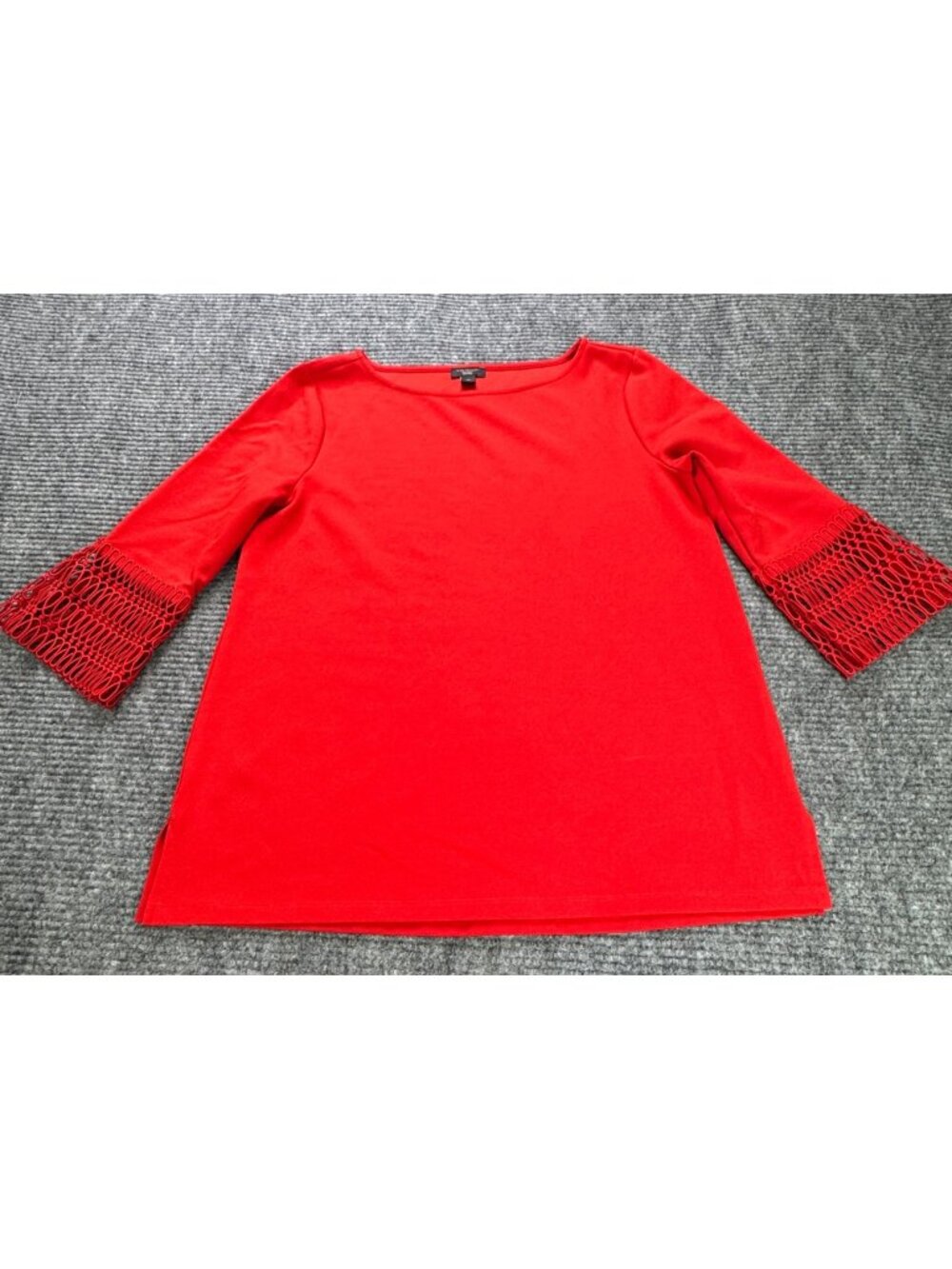 Ann Taylor Factory Red 3/4 Bell Sleeve Petite Top With Crochet Cuffs MP Medium